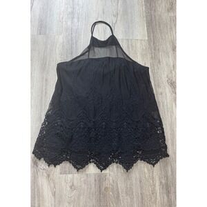 atina cristina Black‎ Lace Halter Neck Sheer Overlay Tank Top M
